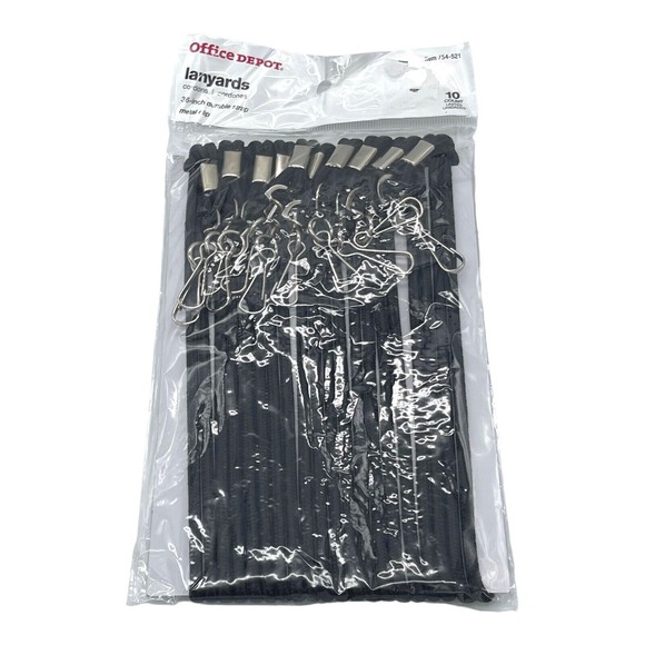 Black 36” Durable Lanyard 10 Ct. Nylon Strap Metal clip Office Depot #754541 NEW - Picture 3 of 5